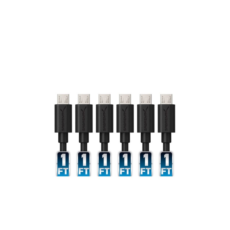 [6-Pack] 22AWG Premium 1ft Micro USB Cables High Speed USB 2.0 A Male ...