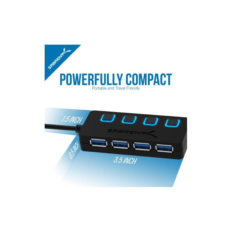 Sabrent hb um43 4 port usb 3 0 hub with individual power switches
